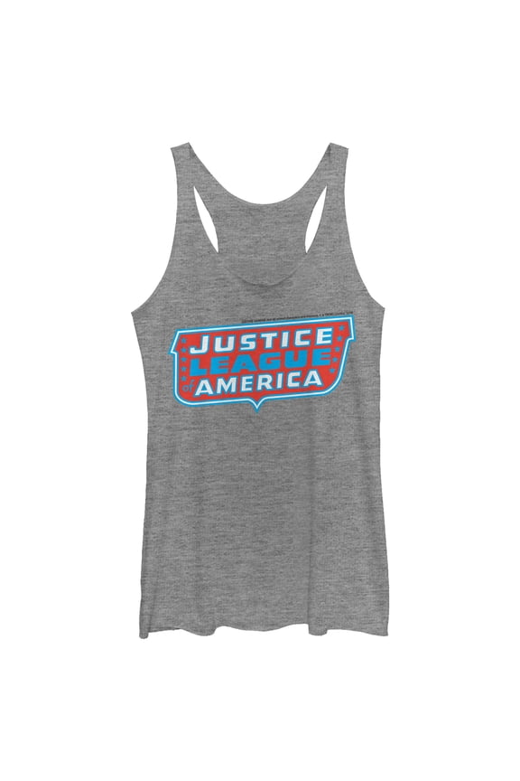 Women's Justice League Patriotic Frame Logo  Racerback Tank Top Gray Heather Large