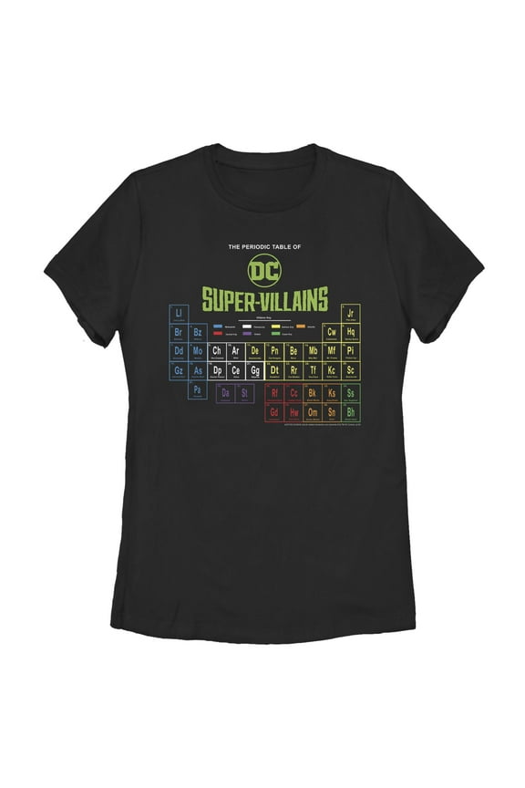 Women's Justice League Periodic Table of Super-Villains  Graphic T-Shirt