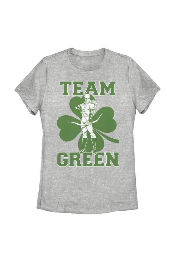 Women's Justice League St. Patrick's Day Green Arrow Team Green  Graphic Tee Athletic Heather Medium