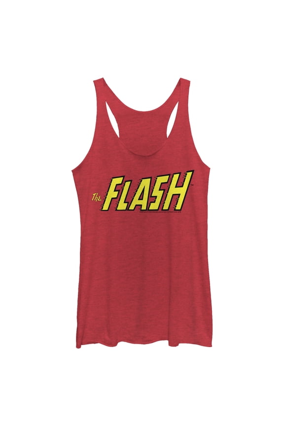 Women's Justice League The Flash Text  Racerback Tank Top Red Heather X Large