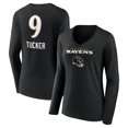 thumbnail image 1 of Women's Justin Tucker Black Baltimore Ravens Team Wordmark Player Name & Number Long Sleeve V-Neck T-Shirt, 1 of 3