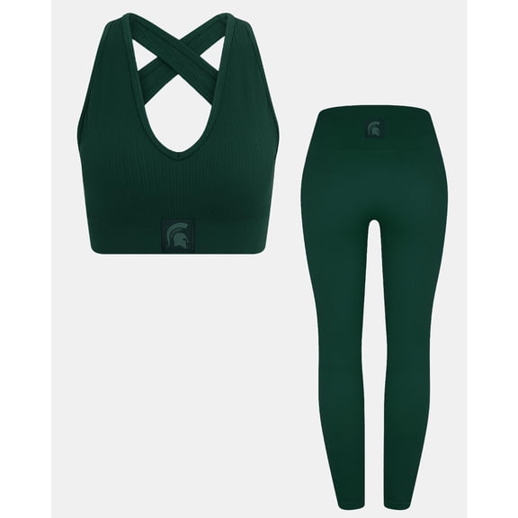 Women's KadyLuxe Green Michigan State Spartans Turkish Seamless Sports Bra & Legging Set
