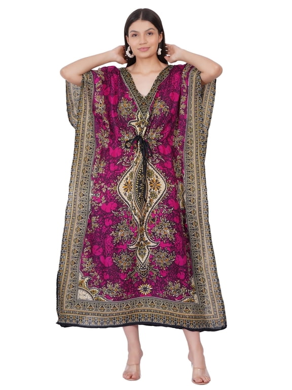 Women's Kaftan Dress Beach Cover Up Tribal Ethnic Print Plus Size Loose Kimono Maxi Dress