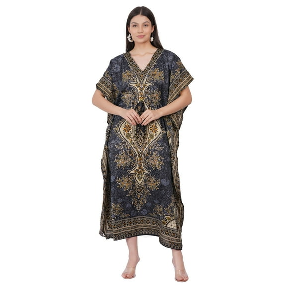 Women's Kaftan Dress Beach Cover Up Tribal Ethnic Print Plus Size Loose Kimono Maxi Dress