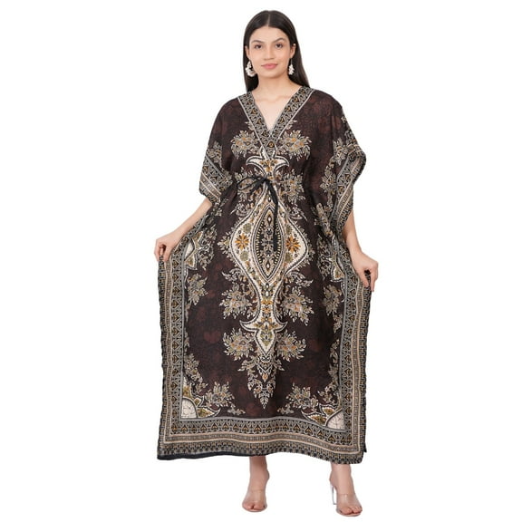 Women's Kaftan Dress Beach Cover Up Tribal Ethnic Print Plus Size Loose Kimono Maxi Dress