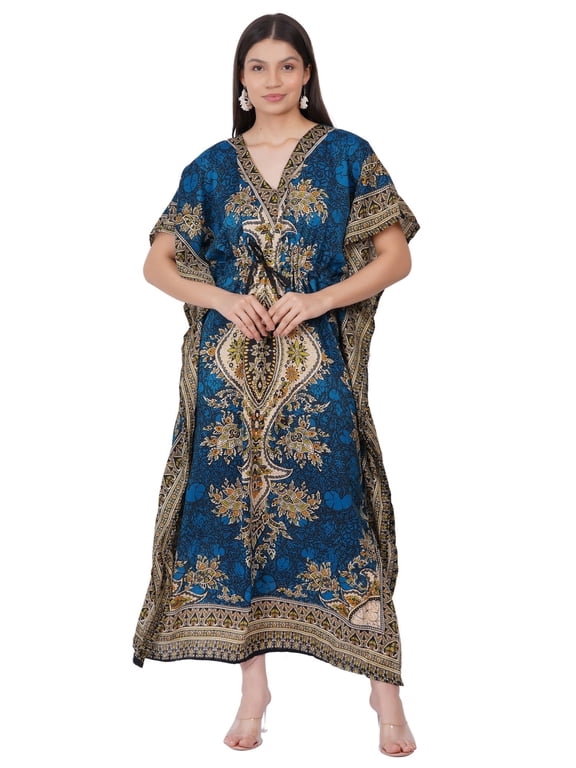 Women's Kaftan Dress Beach Cover Up Tribal Ethnic Print Plus Size Loose Kimono Maxi Dress