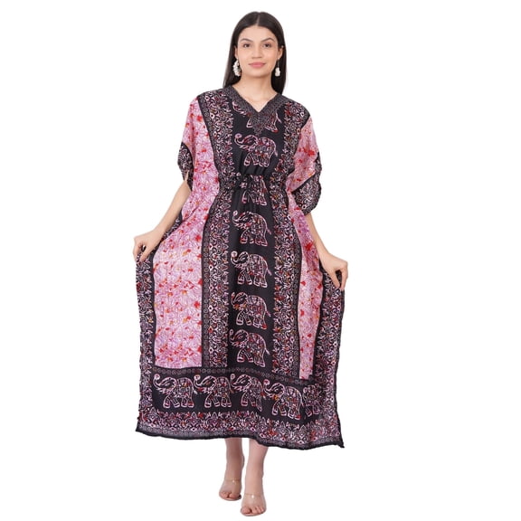 Women's Kaftan Dress Beach Cover Up Tribal Ethnic Print Plus Size Loose Kimono Maxi Dress
