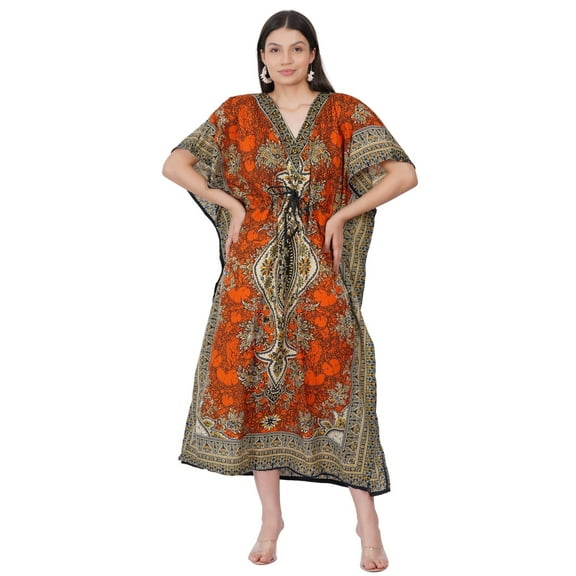 Women's Kaftan Dress Beach Cover Up Tribal Ethnic Print Plus Size Loose Kimono Maxi Dress