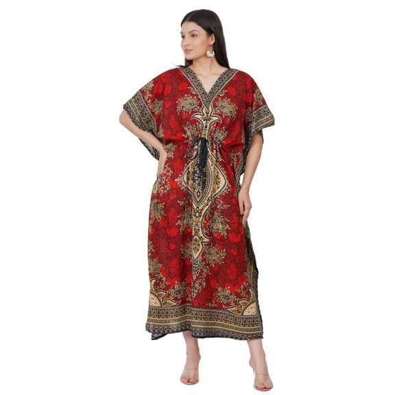 Women's Kaftan Dress Beach Cover Up Tribal Ethnic Print Plus Size Loose Kimono Maxi Dress