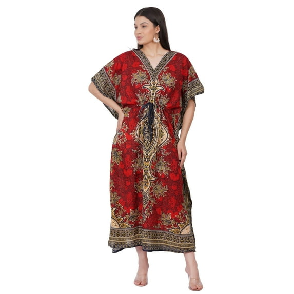 Women's Kaftan Dress Beach Cover Up Tribal Ethnic Print Plus Size Loose Kimono Maxi Dress