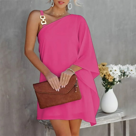 Women's Kaftan One Shoulder Mini Dresses Boat Neck Batwing Sleeve Trendy Printed Oversized Vintage Short Dress