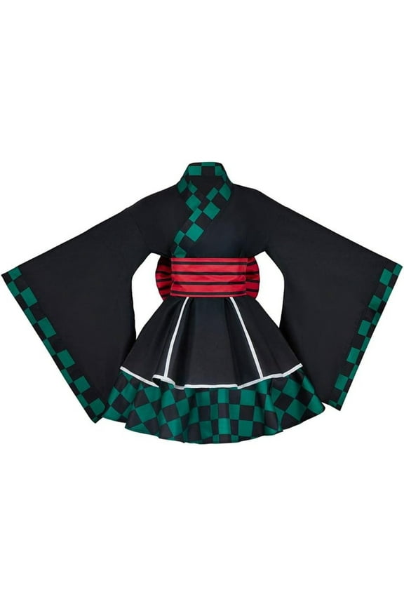 Women's Kamado  Lolita  Tanjirou Maid Cosplay Dress Outfit - Traditional Style Dress Set with Belt