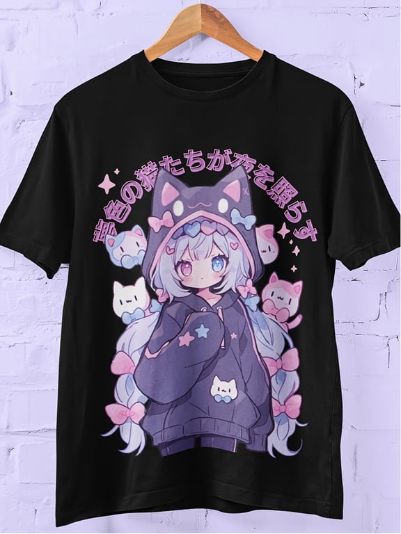 Women's Kawaii Aesthetic Anime Cat Girl Graphic T-Shirt