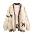 thumbnail image 1 of Women's Kawaii JK School Uniform Cardigans Long Sleeve Button Up Cardigan with Pinned Bowknot, 1 of 5