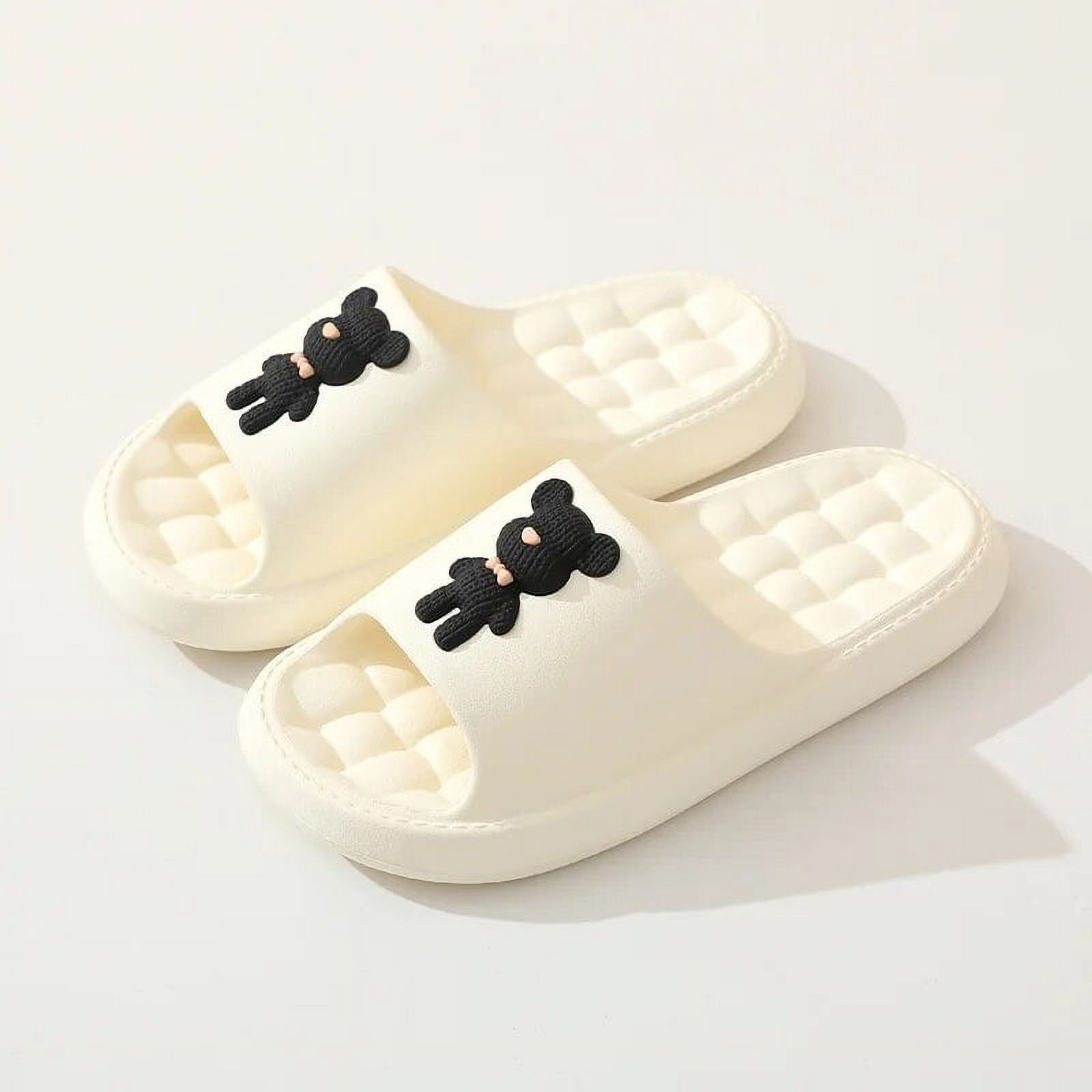 Women's Kawaii Teddy Bear Pillow Slides, Solid Color Cute Cartoon Non-slip Massage Slippers ...