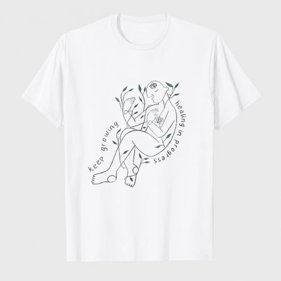 Women's Keep Growing Line Art Graphic T-Shirt, Self Care Floral Casual Short Sleeve Tee