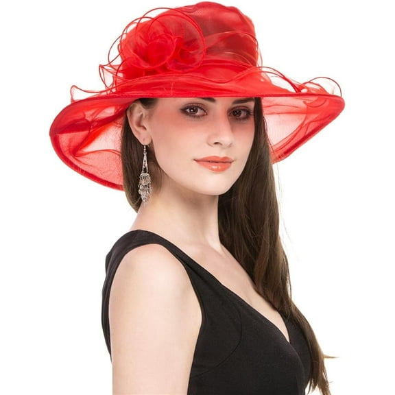 Women's Kentucky Derby Church Dress Hat Wide Brim Leaf Flower Bridal Shower Hat