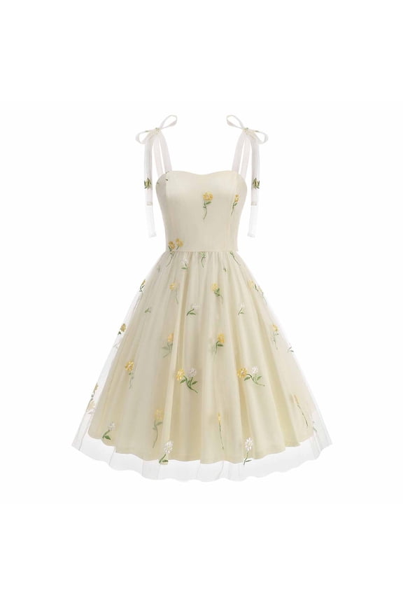 Women's Keyhole Floral Embroidery Dress Sheer Mesh Illusion Vintage Cocktail Swing Dress Wedding Party Prom Tulle Evening Dress
