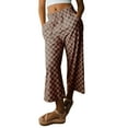 thumbnail image 1 of Women's Khaki Checkered High Waist Loose Casual Pants - Trendy Wide Leg Style - [ZhiHiMeRi] | (US 12-14)L, 1 of 12