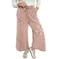 thumbnail image 1 of Women's Khaki Mineral Washed Terry Cropped Pants with Flower Applique – Western Inspired Wide Leg Style for Fall Outings [ZhiHiMeRi] | L, 1 of 12