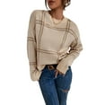 thumbnail image 1 of Women's Khaki Plaid Pattern Knitted Long Sleeve Drop Shoulder Sweater | [ZhiHiMeRi] | (US 12-14)L, 1 of 12