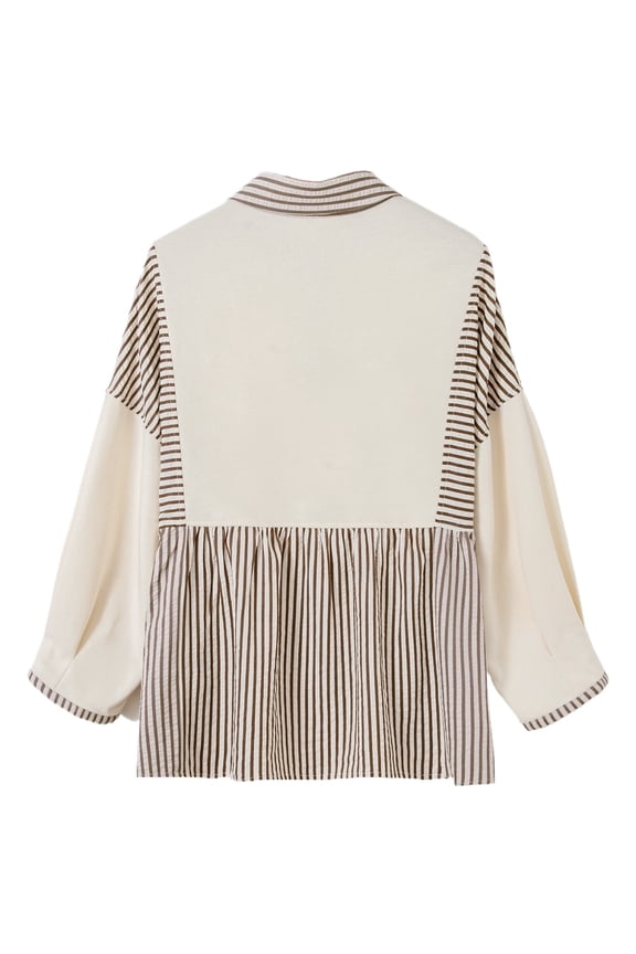 Women's Khaki Stripe Plus Size Peplum Blouse for Office Wear | 4X