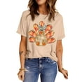 thumbnail image 1 of Women's Khaki Thanksgiving Bowknot Turkey Graphic Crewneck Tee | [ZhiHiMeRi] | (US 20-22)2XL, 1 of 6