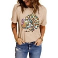 thumbnail image 1 of Women's Khaki Thanksgiving Turkey Print Round Neck T-Shirt for Festive Celebrations | [ZhiHiMeRi] | (US 20-22)2XL, 1 of 6