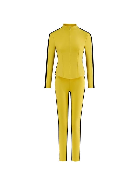 Women's Kill Bill Beatrix Kiddo Costume Yellow Jacket and Pants Tracksuit Set