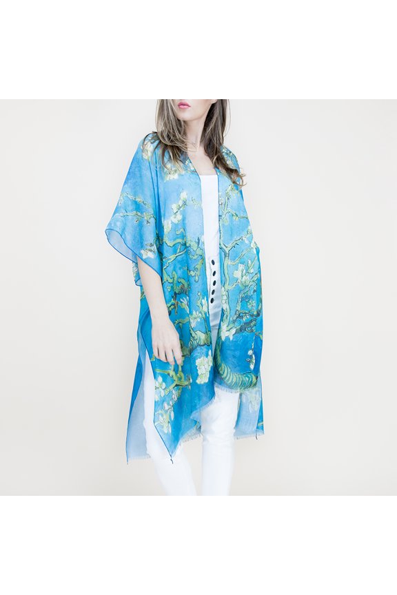 Women's Kimono Bathing Suit Beach Cover Up Summer Swimsuit Wrap Shawl Cardigan, Almond Blossom, One Size