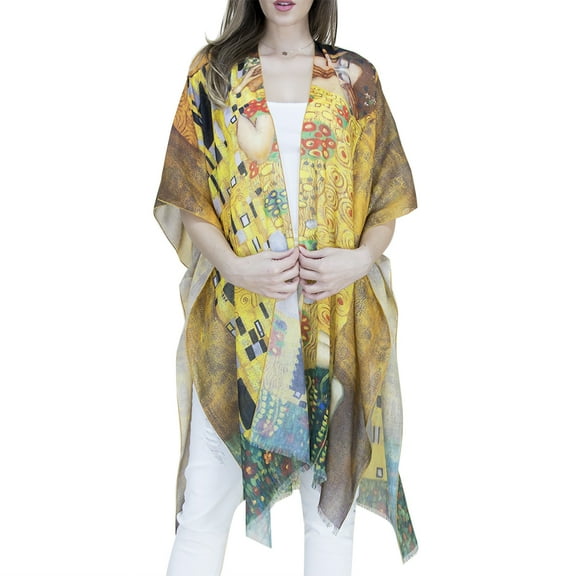 Women's Kimono Bathing Suit Beach Cover Up Summer Swimsuit Wrap Shawl Cardigan, The Kiss, One Size