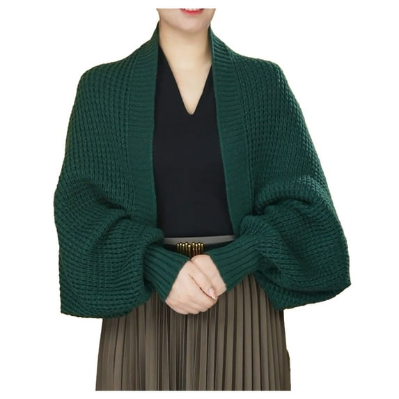 Women's Kimono Batwing Cable Knitted Slouchy Wrap Open Front Sweater Cardigan Green One Size