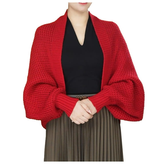 Women's Kimono Batwing Cable Knitted Slouchy Wrap Open Front Sweater Cardigan Red One Size