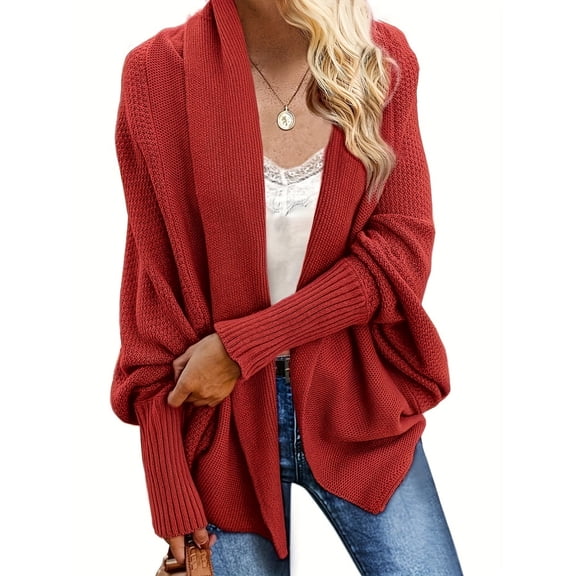 Women Kimono Batwing Cable Knitted Slouchy Oversized Wrap Cardigan Sweater