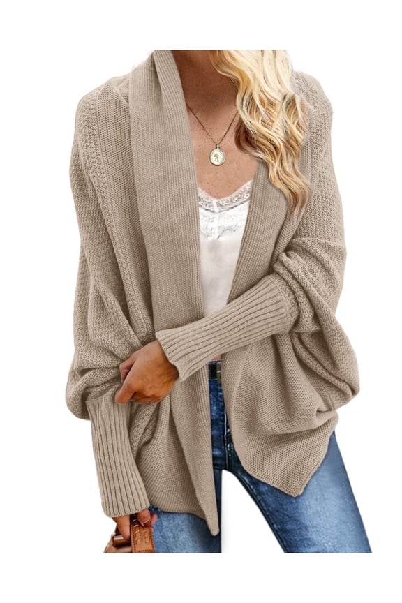 Women Kimono Batwing Cable Knitted Slouchy Oversized Wrap Cardigan Sweater
