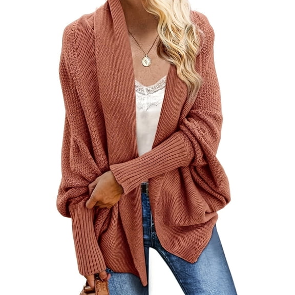 Women Kimono Batwing Cable Knitted Slouchy Oversized Wrap Cardigan Sweater