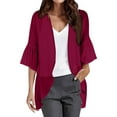 thumbnail image 1 of Women's Kimono Cardigan 3/4 Sleeve Chiffon Lightweight Open Front Beach Cover-Up | Baberdicy | Women Chiffon Kimono Cardigan 3/4 Sleeve Chiffon Open Front (Wine | XL), 1 of 5