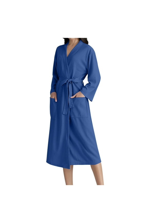Women's Kimono Robe Unisex Lightweight Midi Lenght Casual Loungewear with Belt Soft Bathrobe for Spa & Beach