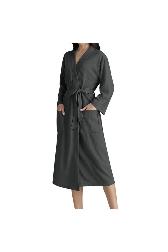 Women's Kimono Robe Unisex Lightweight Midi Lenght Casual Loungewear with Belt Soft Bathrobe for Spa & Beach