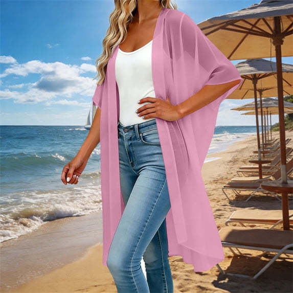 Women's Kimono Swimsuit Coverups Lightweight Summer Casual Open Front Cardigans(RD1,XXXXL)