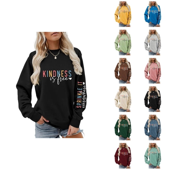 Women's Kindness Sweatshirt 2025 Casual Long Sleeve Crewneck Graphic Pullover Sweatshirt
