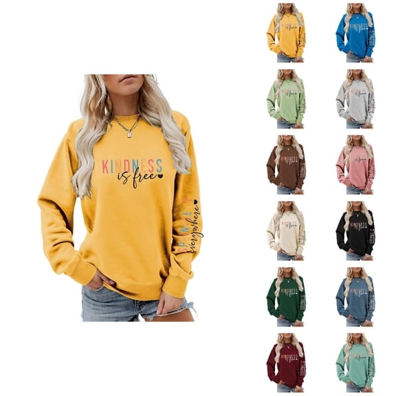 Women's Kindness Sweatshirt 2025 Casual Long Sleeve Crewneck Graphic Pullover Sweatshirt