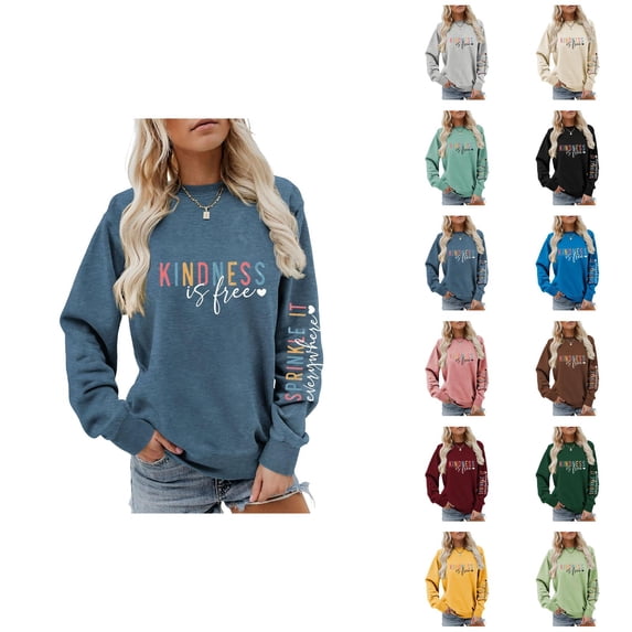 Women's Kindness Sweatshirt 2025 Fall Winter Trendy Crewneck Graphic Pullover Sweat Shirt Tops