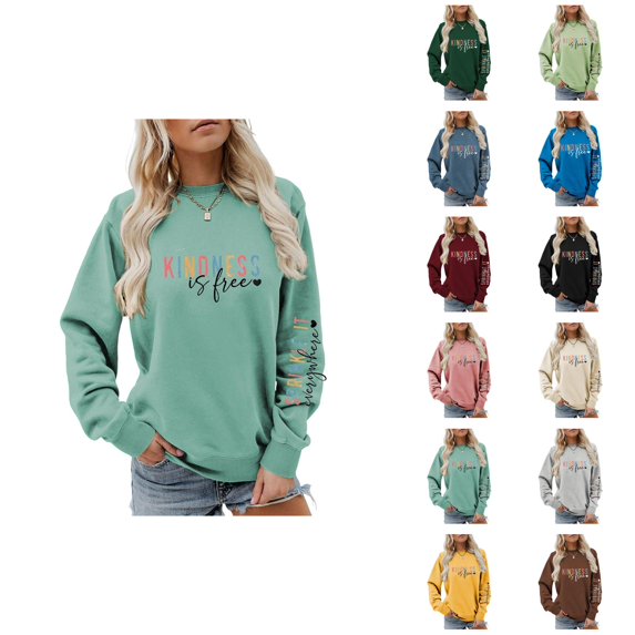Women's Kindness Sweatshirt 2026 Trendy Fall Winter Crewneck Graphic Pullover Sweat Shirt Tops