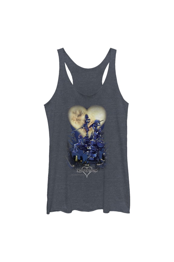 Women's Kingdom Hearts 1 Box Art Racerback Tank Top Navy Blue Heather X Large