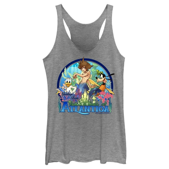 Women's Kingdom Hearts 1 Mermen Friends From Atlantica Racerback Tank Top Gray Heather Large