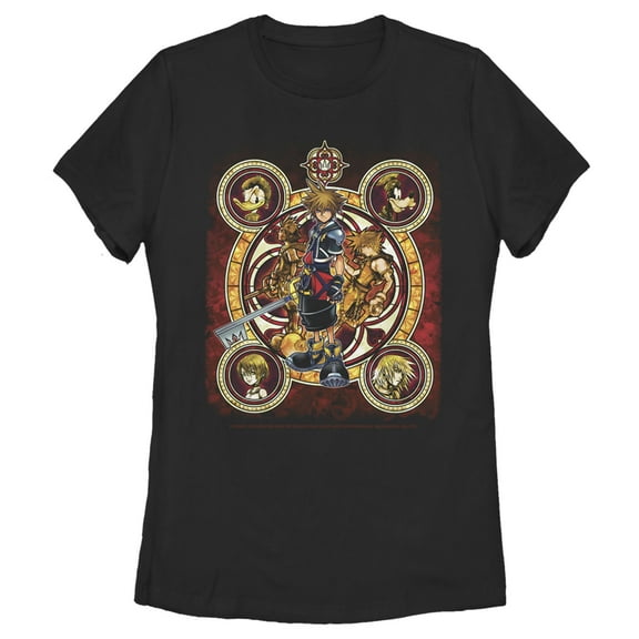 Women's Kingdom Hearts 2 Stained Glass Art  Graphic Tee Black Medium
