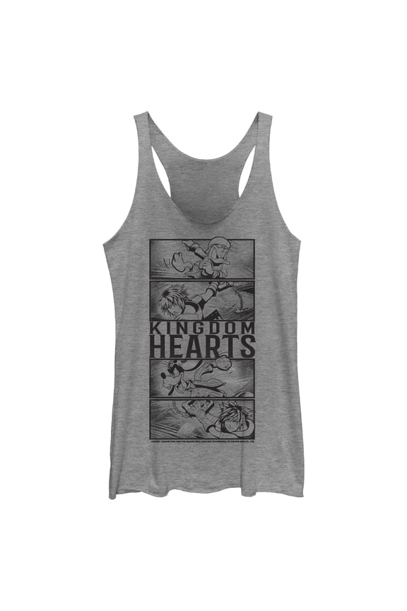 Women's Kingdom Hearts 3 Action Panels Racerback Tank Top Gray Heather X Large