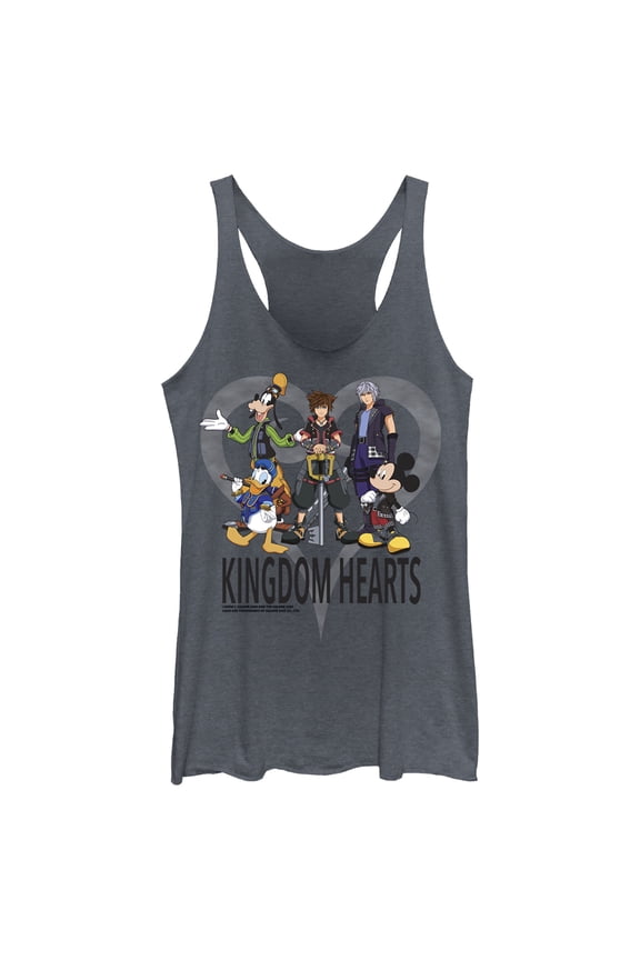 Women's Kingdom Hearts 3 Box Art Racerback Tank Top Navy Blue Heather Medium