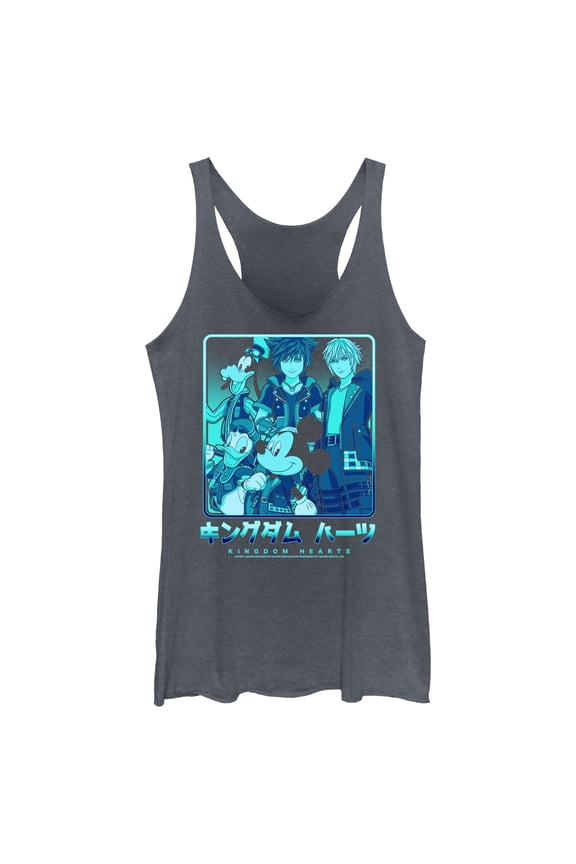 Women's Kingdom Hearts 3 Heroes In a Box  Racerback Tank Top Navy Blue Heather 2X Large